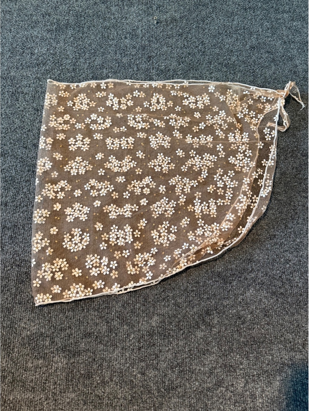Sheer Brown Floral Drawstring Scarf